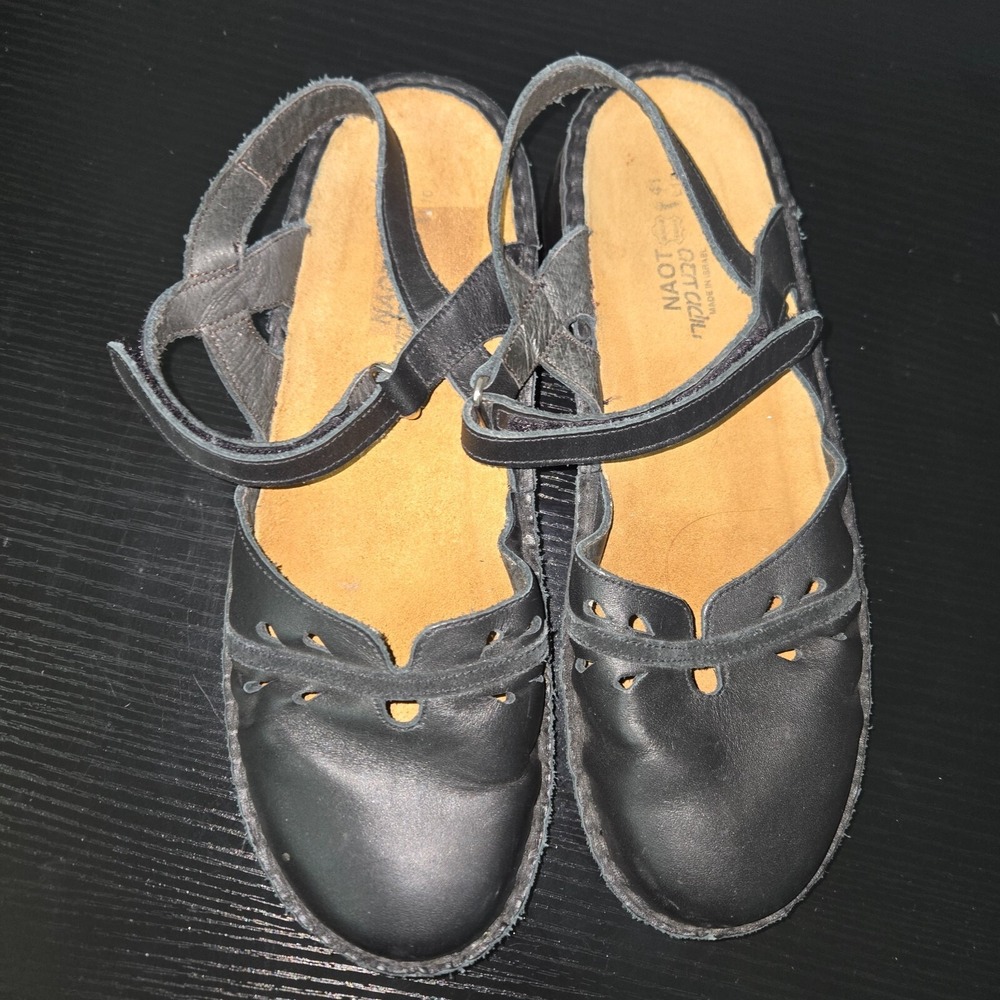 Naot Gardenia Mary Jane Sandals Womens Size 41 Black Leather Ankle Straps Shoes